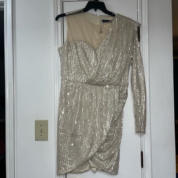 Mesh one shoulder sequins wrap dress - Picture 1 of 10